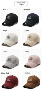 Detail view of eight vintage cotton baseball caps with embroidered motivational text