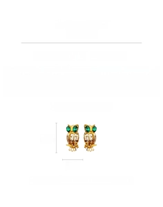 Detailed specs of vintage owl earrings with green rhinestone eyes and silver needle
