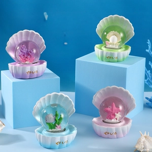 Ocean Series Crystal Ball Snow Globe Ornament Glowing LED Light Up Resin Glass Shell Mermaid Dolphin Desktop Decor Kids Gift