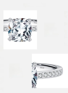 Detail of S925 sterling silver ring featuring a large square cushion cut zircon stone