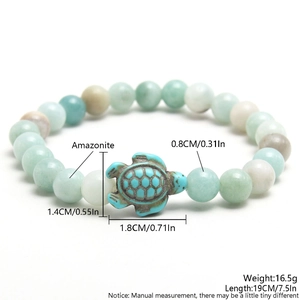 Amazonite turtle beaded bracelet with 8mm natural stones and turtle charm, 19cm length
