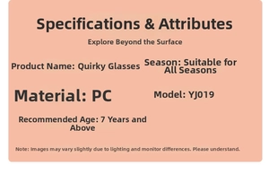 Detailed product specifications of YJ019 funny PC material sunglasses for ages 7 plus