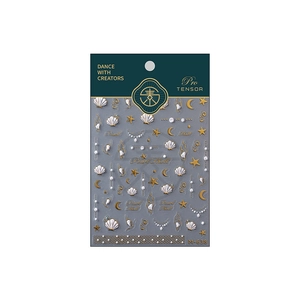 3D embossed nail art stickers with gold star, moon, and pearl shell patterns M-638
