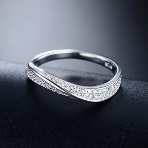 Elegant 925 sterling silver wave ring with pavé micro-set cubic zirconia for women