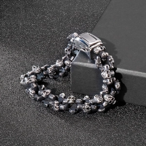 Skull Link Bracelet 316L Stainless Steel Punk Gothic Vintage Jewelry For Men Antique Silver Color Cool Biker Style