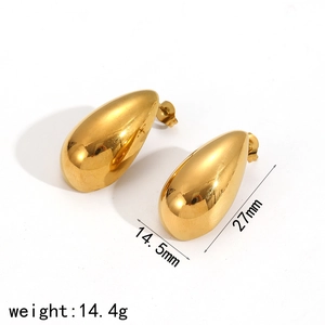 Polished gold teardrop stainless steel earrings for women with mirror finish detail