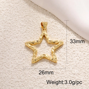 Close-up of golden star charm pendant with textured surface, 33mm height and 3.0g weight