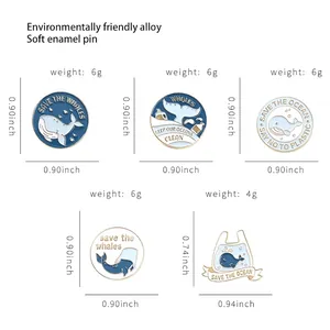 Cartoon whale enamel pins set made of eco-friendly alloy for ocean conservation