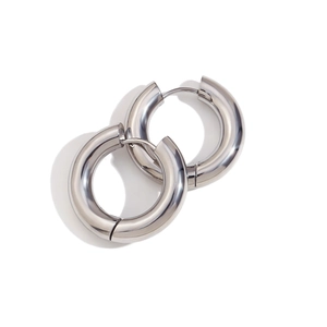 Polished silver chunky hoop earrings in thick tube design with high gloss finish