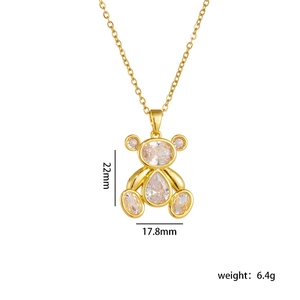 Collana placcata oro 18K con ciondolo a forma di orso in zircone, 22mm x 17,8mm