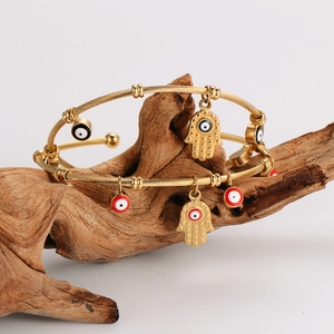 18K gold-plated stainless steel Evil Eye Hamsa hand cuff bracelet for women