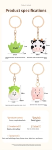 Detailed size chart for funny resin keychains featuring cow and pig characters