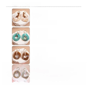 Detailed views of irregular geometric resin earrings in marble, teal, and brown styles