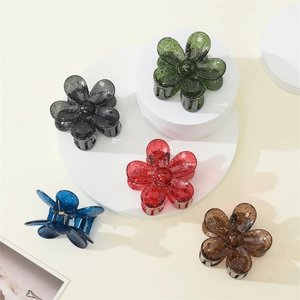 Five colors of floral resin hair claws with gold glitter finish for women's fashion