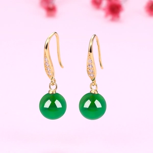 Round Agate Drop Earrings With 925 Sterling Silver Earring Post And Cubic Zirconia Retro Vintage Palace Jewelry For Women