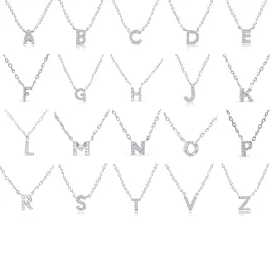 Initial Letter Necklace 925 Sterling Silver Cubic Zirconia Pavé Dainty Clavicle Chain Minimalist Jewelry Gift For Women