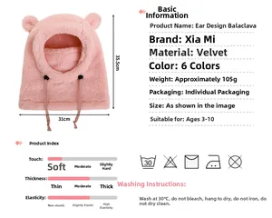 Tableau détaillé des tailles et matières de la cagoule en polaire rose pour enfant