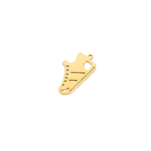 Detailed view of a gold hollow soccer shoe pendant with intricate mirror-finish cutouts