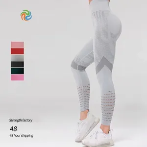 Leggings Yoga a Vita Alta Senza Cuciture da Donna Design Traforato Abbigliamento Sportivo Fitness Nylon Elastan Traspirante