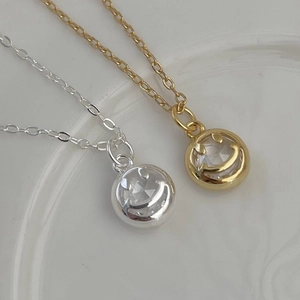 Minimalist 925 sterling silver smile face pendant necklace in gold and silver plating