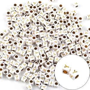 Square white acrylic alphabet beads with gold letter Y for DIY jewelry making