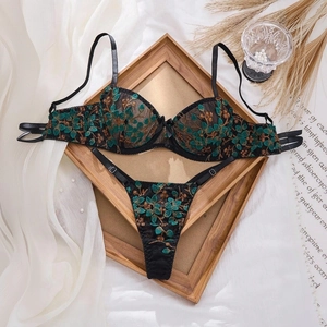 Lingerie Soutien Gorge À Armatures Et String En Dentelle Brodée Mesh Push Up Respirant Style Français Luxe Femme