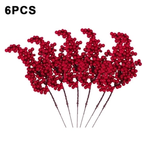 Set of 6PCS realistic red artificial berry stems for festive home floral decoration