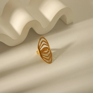 Minimalist multi-line hollow open ring in 18K gold plated stainless steel for women