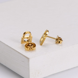Minimalist gold-plated titanium steel hollow lock stud earrings with smooth finish