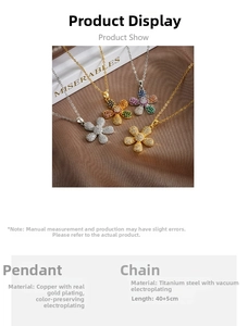 Detailed view of sunflower necklaces with zircon pendants in gold and silver finish