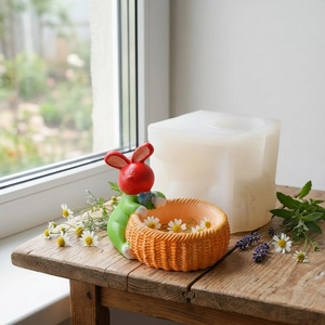 Easter bunny basket resin silicone mold for DIY flower pot candle holder crafts