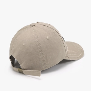 Casquette de baseball en coton lavé kaki avec détails usés et boucle en métal