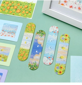 Detailed close-up of 4 magnetic bookmarks with 3D oil painting texture and floral patterns