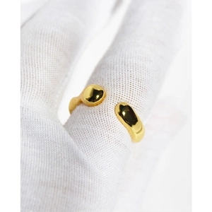 Minimalist gold irregular wave open ring with polished finish and teardrop ends