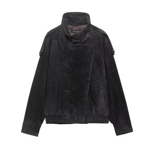 Women Faux Suede Biker Jacket Stand Collar Asymmetrical Zip Vintage Moto Style Cropped Outerwear Coat