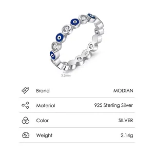 925 sterling silver ring with blue enamel devil eyes and sparkling zircon stones