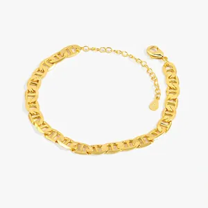 Women Trendy Copper Mariner Link Bracelet Personalized Hip Hop Style Pig Nose Chain Bracelet Adjustable Extension Jewelry