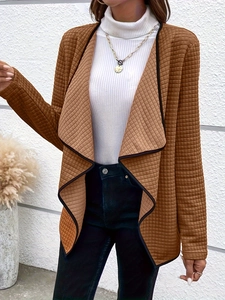 Dames Gewatteerd Vest Jas Lange Mouwen Open Voorkant Waterval Revers Effen Kleur Casual Bovenkleding