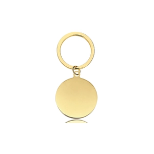 Polished gold round stainless steel keychain with blank metal charm for engraving