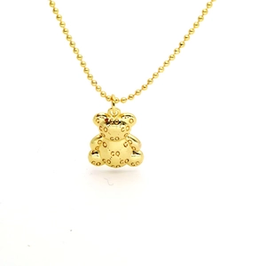 Minimalist gold teddy bear pendant necklace with bead chain for women and men