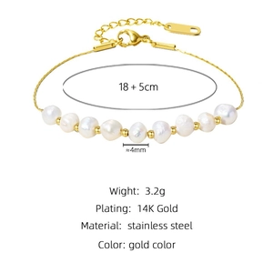Detail of 14K gold plated stainless steel chain with white pearls and size markings