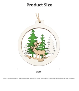 Detailed view of an 8cm hollowed wooden Christmas reindeer ornament with hanging string