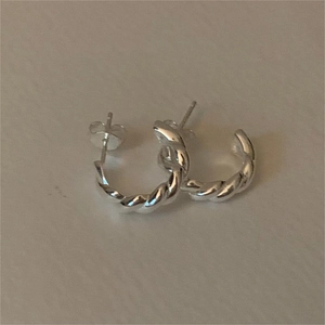 Minimalist 925 sterling silver twisted hoop earrings with butterfly backs in silver