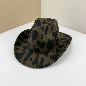 Classic western cowboy hat with olive green felt and black irregular spots pattern