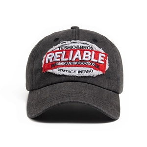 Vintage dark grey washed cotton baseball cap with Reliable embroidered patch