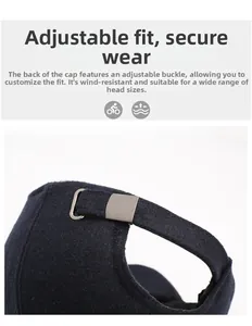 Detail of adjustable metal buckle and warm wool fabric on winter baseball cap back