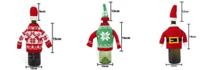 Detailed size specifications for Christmas wine bottle covers with various patterns