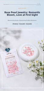 Detail of pink resin roses and silver micro beads for DIY floral nail art decorations