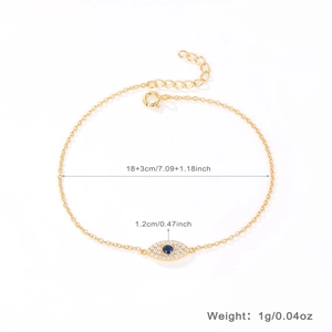Detailed size specifications for 925 sterling silver evil eye bracelet in gold
