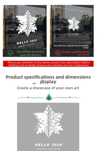 Size specification guide for white snowflake window stickers with measurement comparison